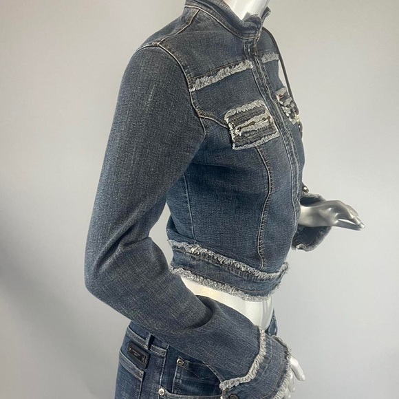 ❌SOLD-DEPOP❌ Y2K Vintage Denim Cropped Collared Jean Jacket - Picture 3 of 7